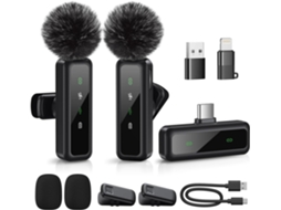 Mini Microfone, Microfone De Lapela Sem Fio, Pacote Com 2 Mini Microfones Com Redução De Ruído, Emparelhamento Automático (preto)