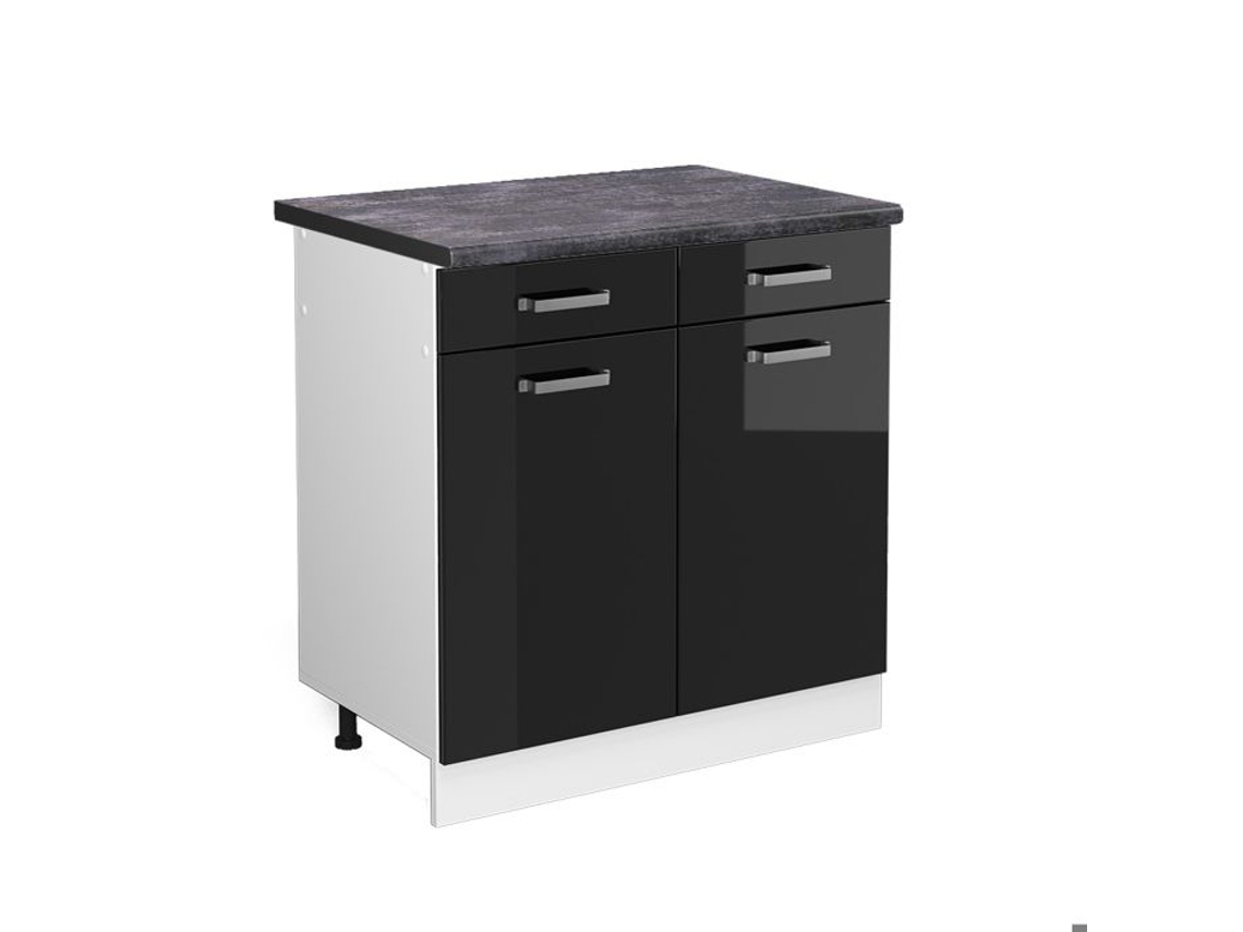 Móveis de cozinha R-Line, 80 cm, PT Antracite, Preto alto brilho, Vicco