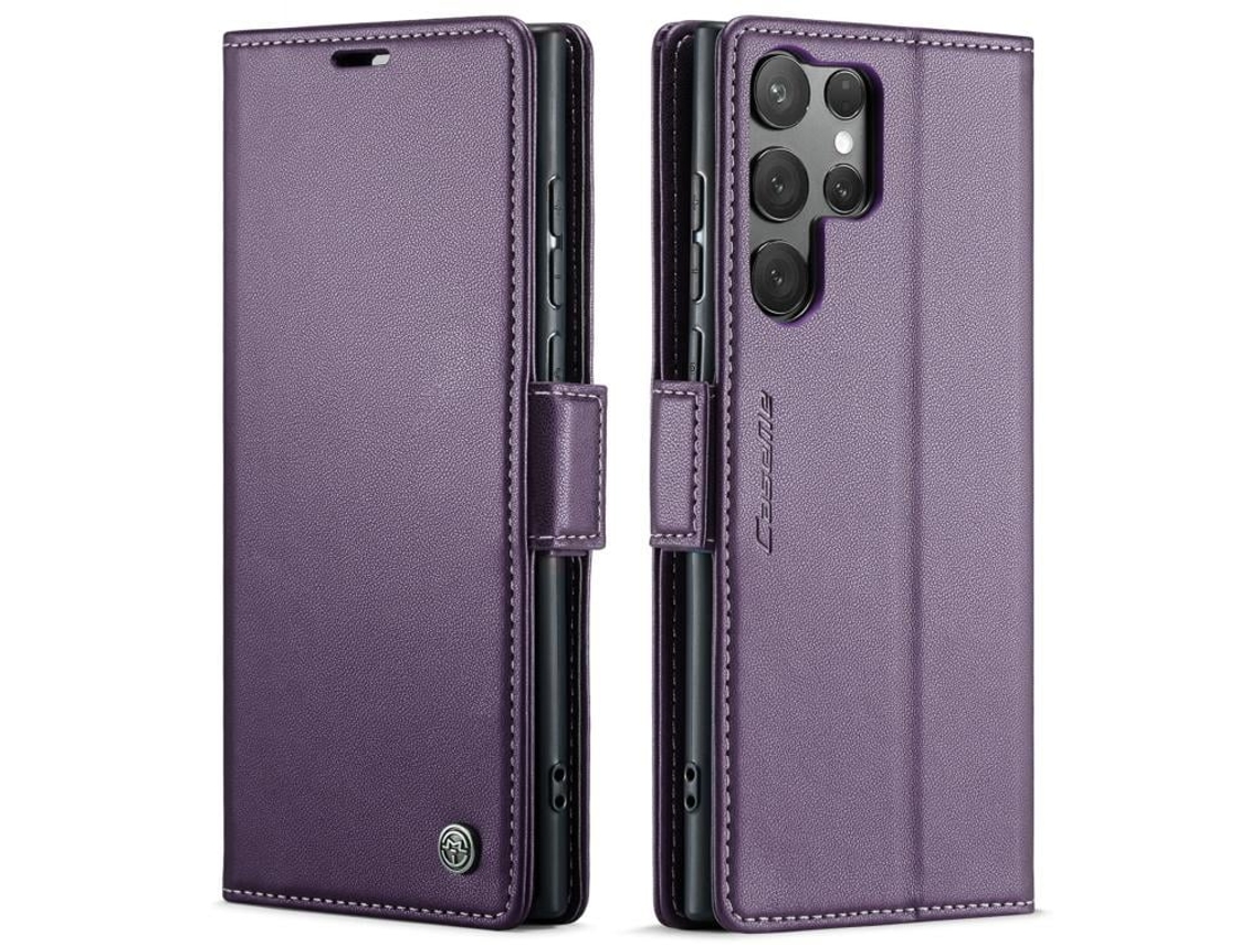 Capa Para Samsung Galaxy S25 Ultra 5g De Couro Com Textura De Lichia E Fecho Borboleta Proteção E Rfid Antirroubo Roxa