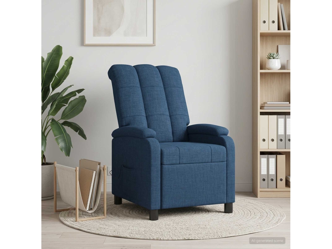 Vidaxl Recliner De Massagem Azul Tecido