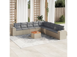 Vidaxl 10 Pcs Conjunto De Sofás P/ Jardim Com Almofadões Vime Pe Bege