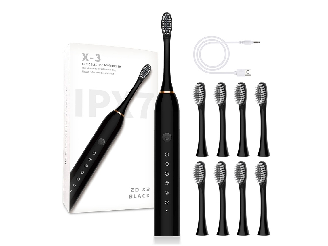 Escova Elétrica Preta, 45k Rpm, 6 Modos, Recarregável, Alta Frequência para Remoção de Placa Teimosa STELASPLEN