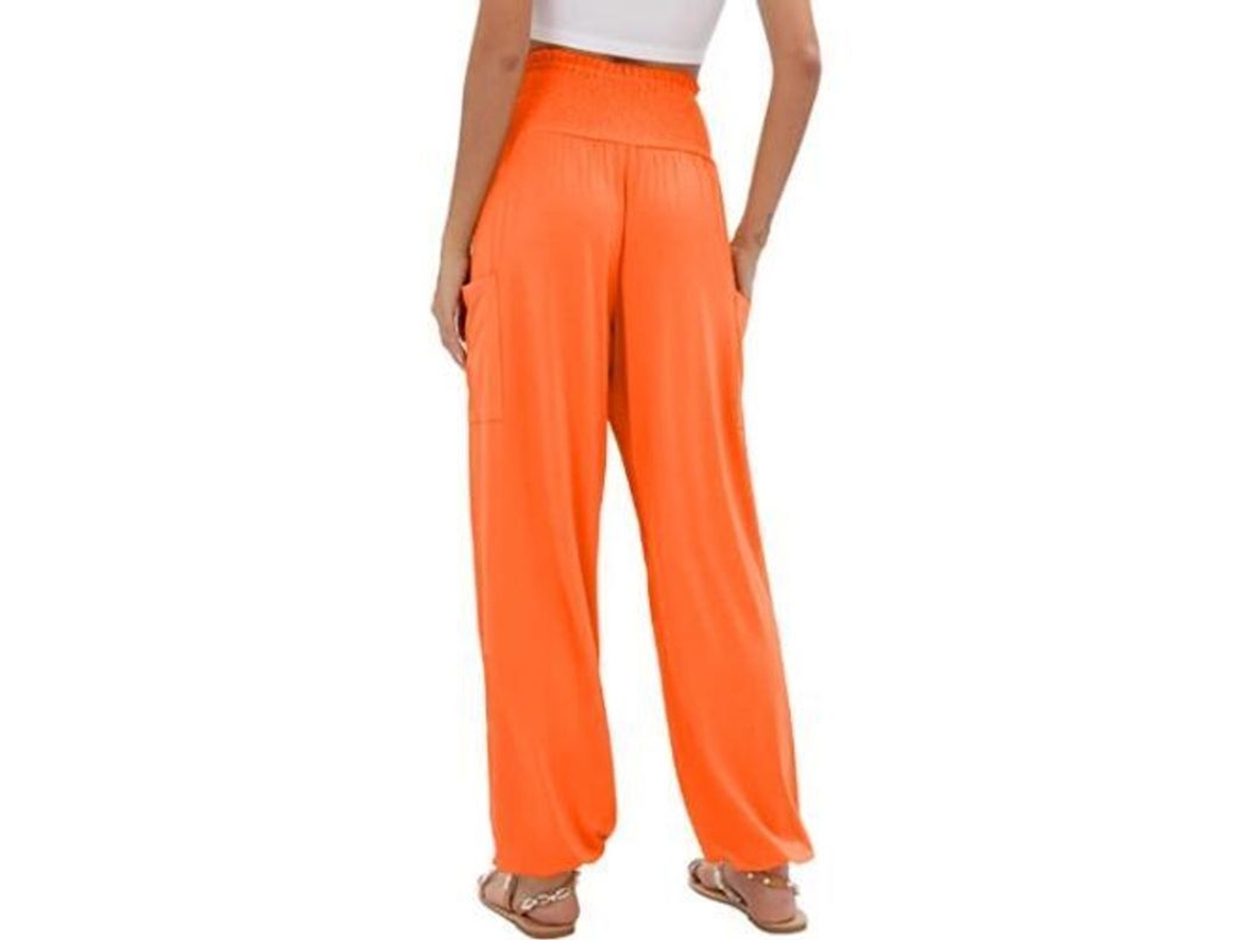 2026 pantalones Harem Mujer de Alto Talón Yoga Boho Con Bolsillos S Naranja