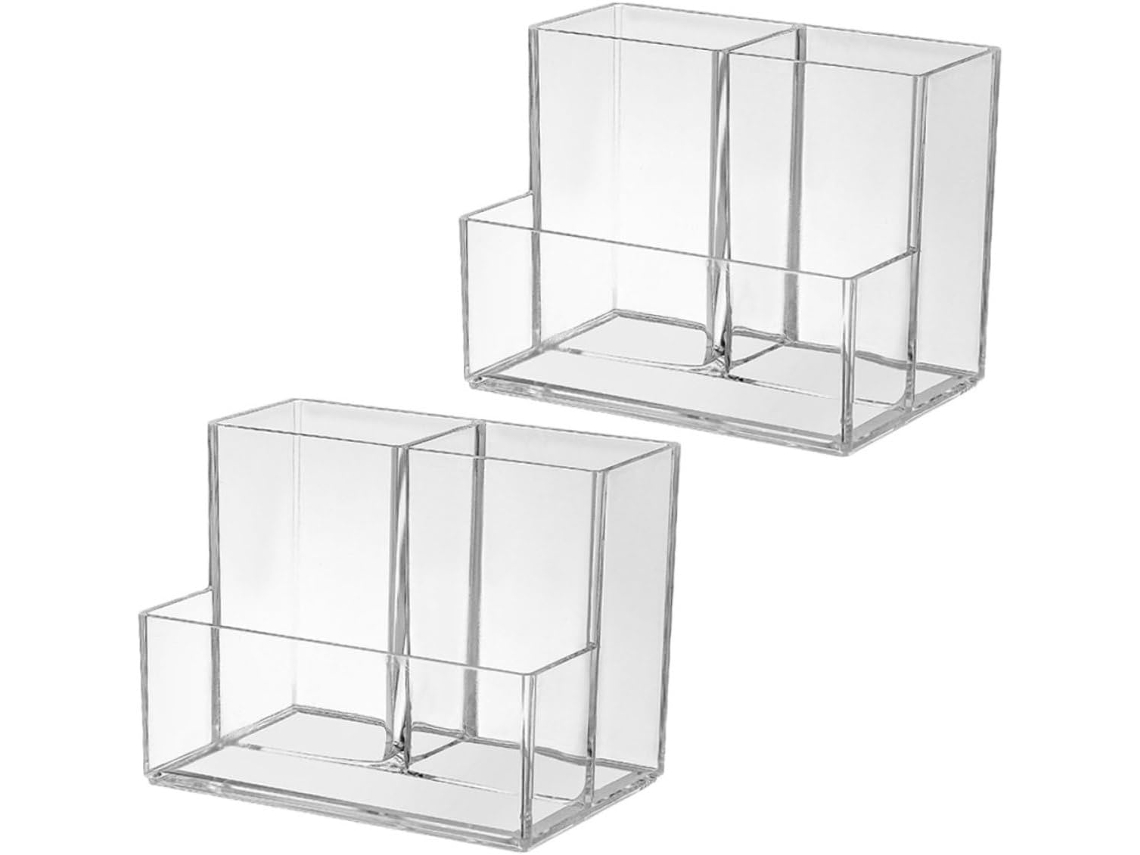 Organizador De Lápis E Pincéis Maquiagem Nuobesty Mesa, Material Ps, Design Transparente Com 3 Compartimentos