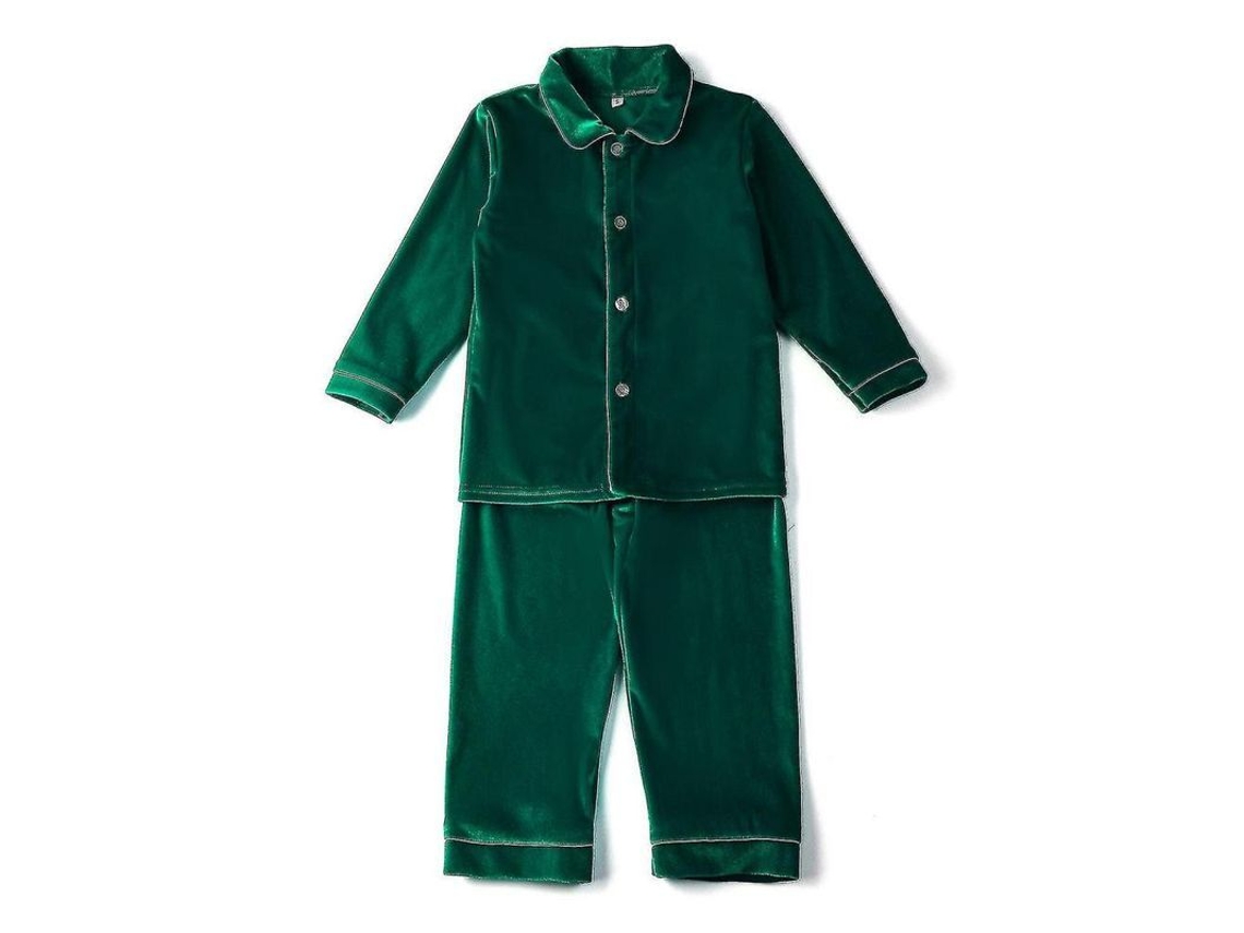 2026 pijamas Familiares de Invierno para Niños Niñas Rojo Oro Terciopelo Calientitos Talla Normal 9 12m B Green