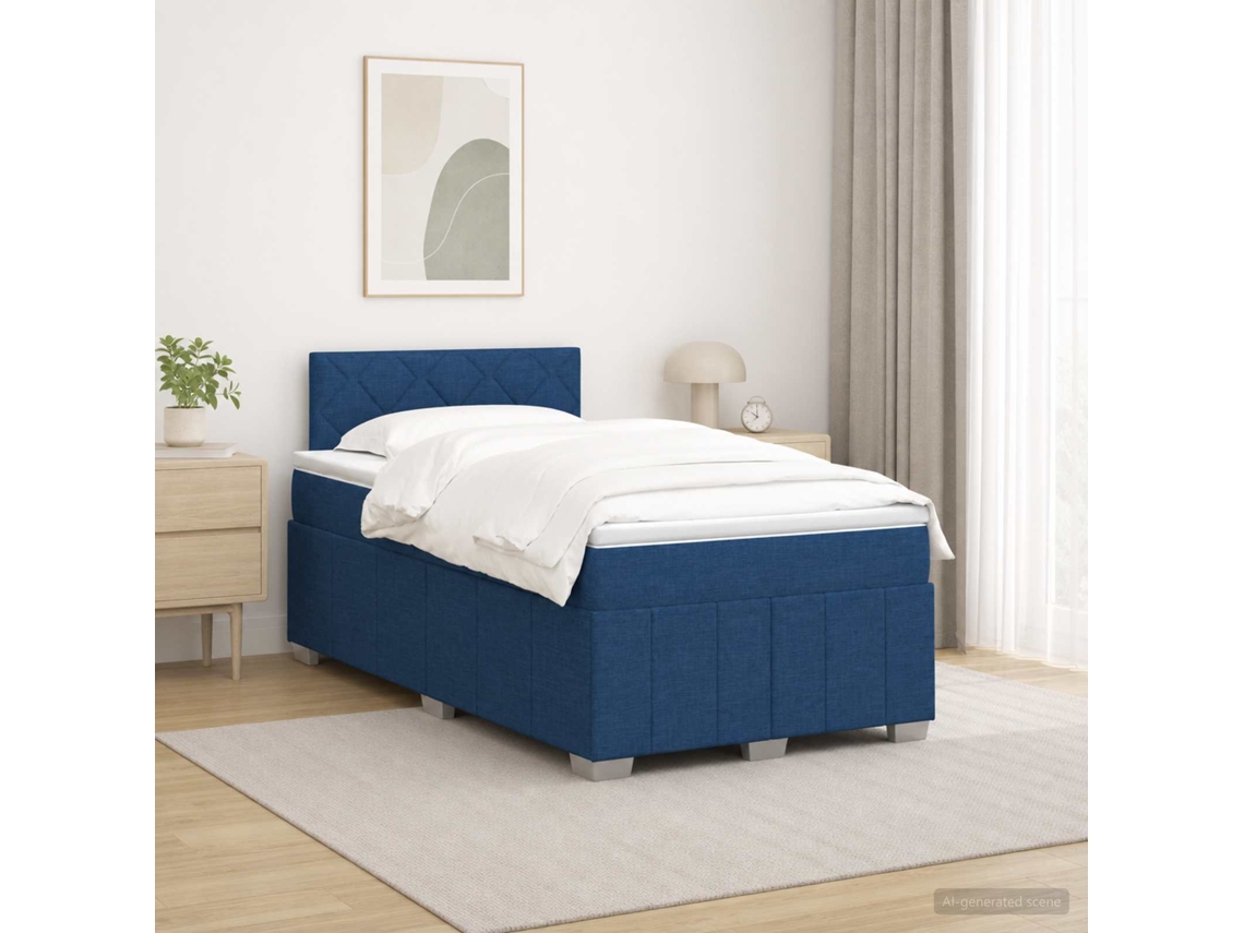 Vidaxl Cama Box Spring Com Colchão Azul 120 X 190 Cm Tecido