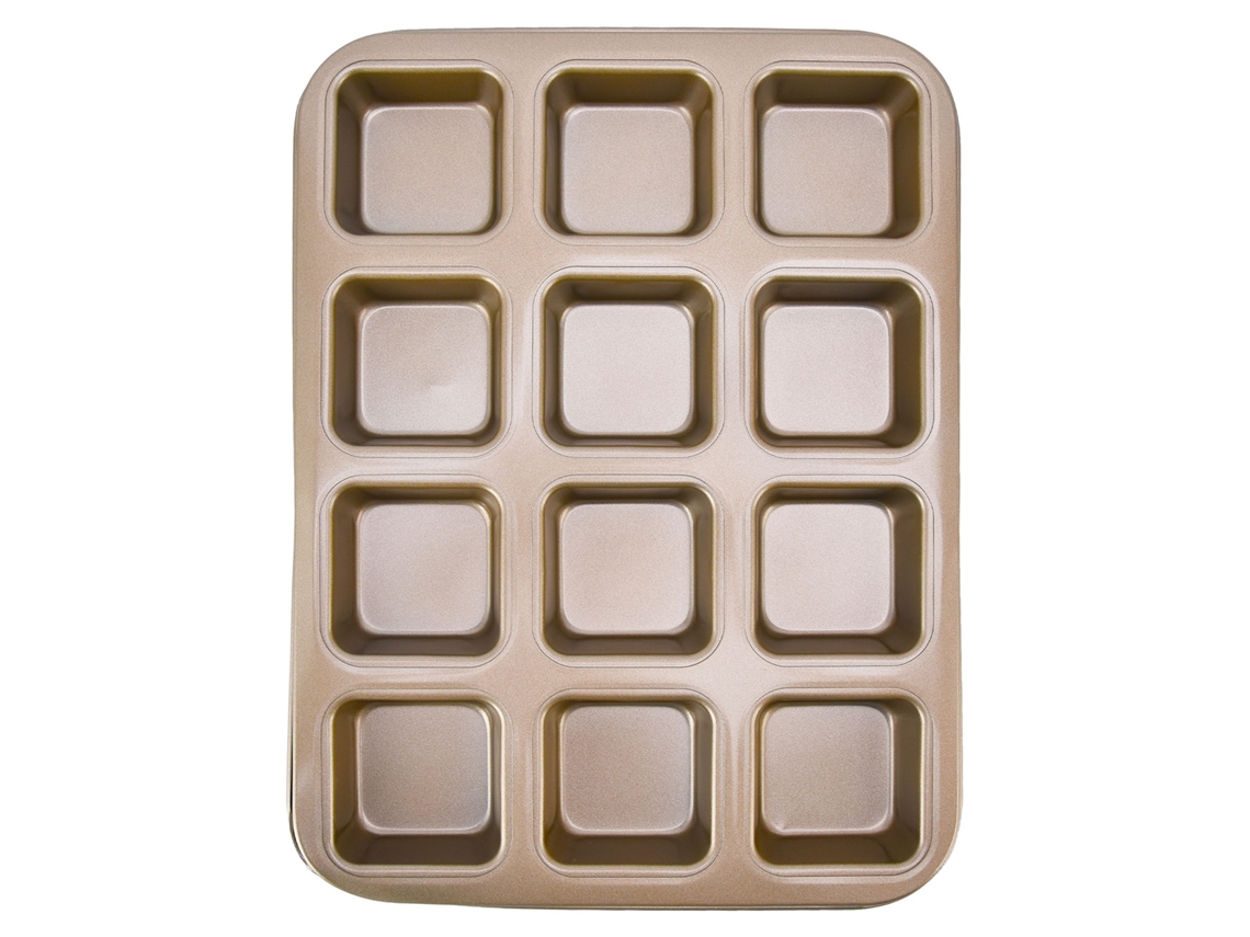 Mini Formas De Pão 12 Cavidade Brownie Assadeira Aço Carbono Muffin Bakeware Cupcake Pão Divisória Molde Dourado