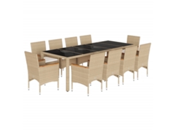 Conjunto de 11 Jantar Jardim com Almofadões Vime Pe/vidro Bege MAISON EXCLUSIVE