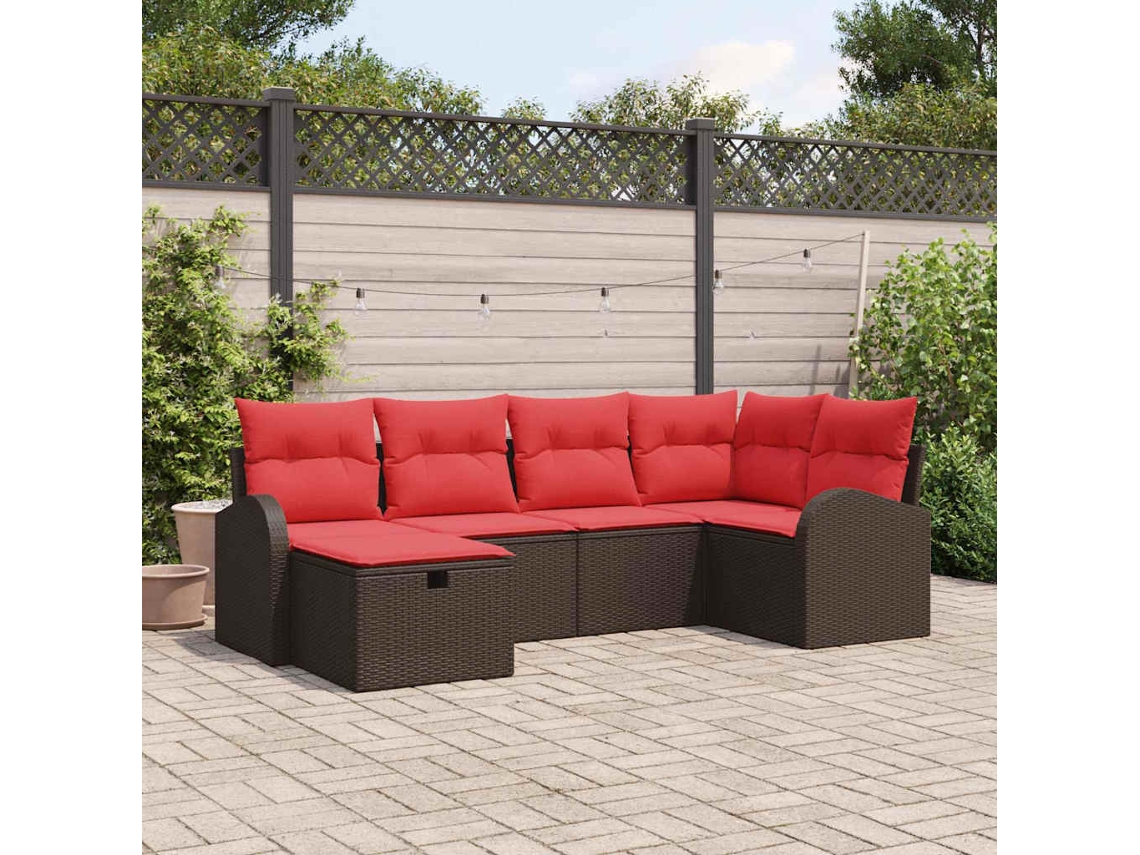 Vidaxl Conjunto De Sofá De Jardim 6 Unid. Castanho Vime Pe