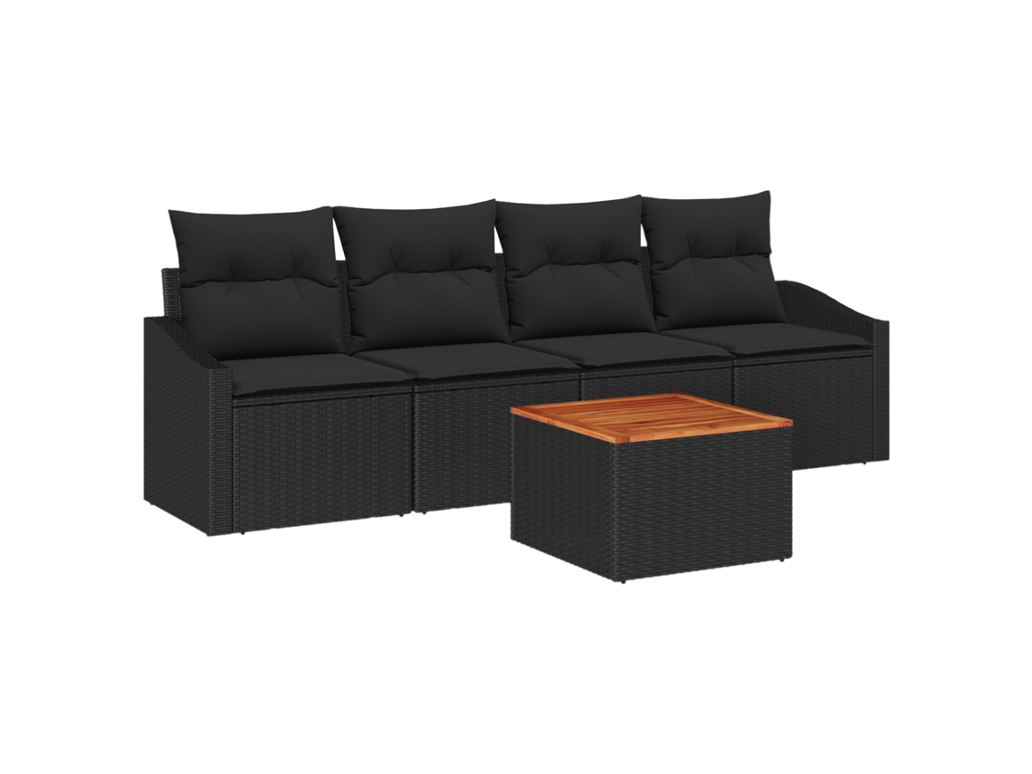 Conjunto 5 Conjunto De Sofás Para Exterior Vidaxl Preto Vime Pe (233 X 62 X 69 Cm)