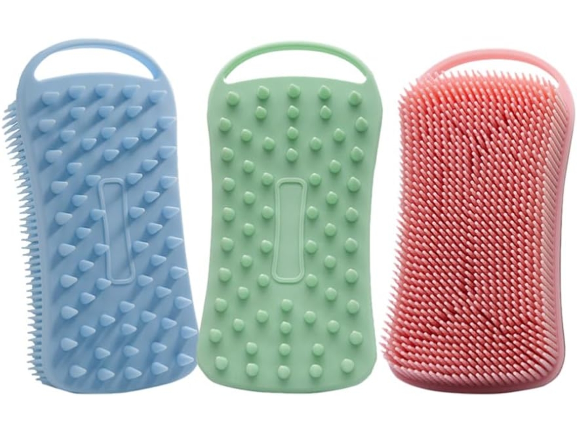 Escovas De Banho Quadradas Frcolor Para Massagem E Limpeza Suave, Conjunto De 3, Silicone Leve E Esfoliante De Dupla