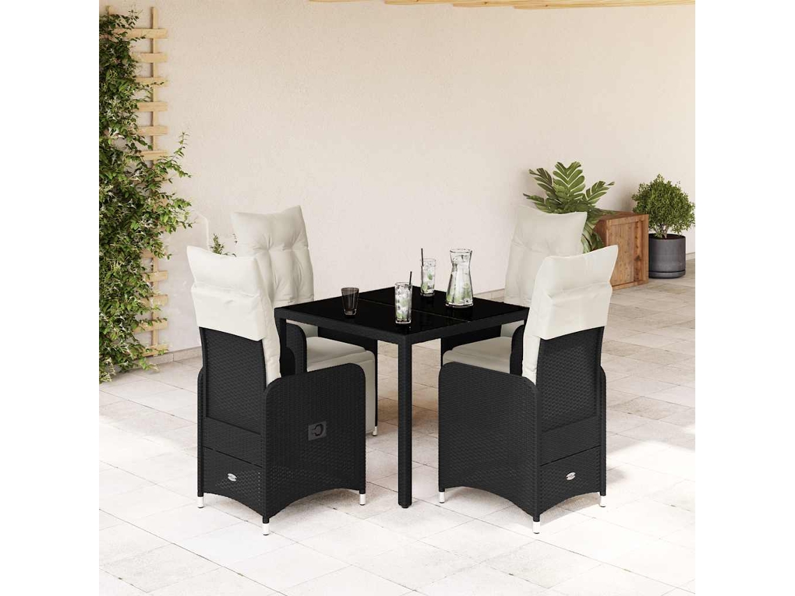 Vidaxl 5 Pcs Conjunto Bistrô De Jardim C/ Almofadões Vime Pe Preto