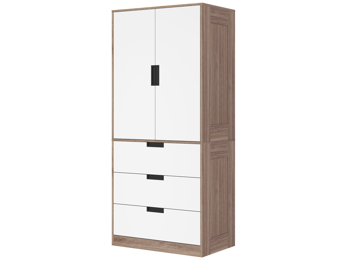 Armário 2 Portas Com 3 Gavetas E Haste Quarto, Marrom