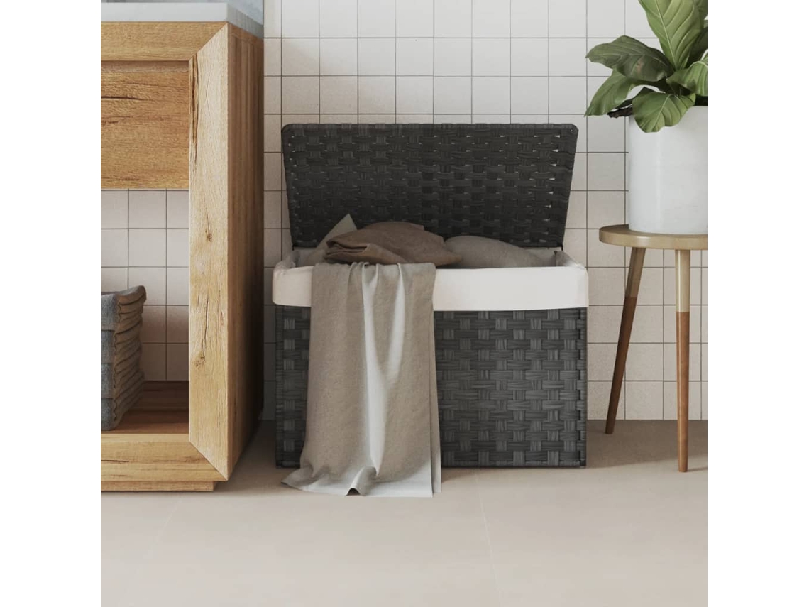 Vidaxl Cesto Para Roupa Suja Com Tampa 55,5x35x34 Cm Vime Pe Cinzento