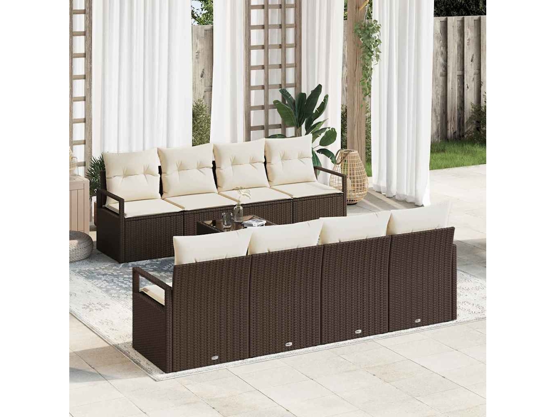 Vidaxl Conjunto De Sofás 7 Unid. 6-número De Lugares Marrom E Creme