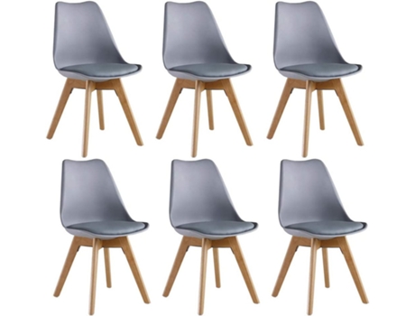 Conjunto de 6 Cadeiras de Jantar LIFE INTERIORS (83 x 44 x 48 x 46 - Couro Sintético - Cinzento)
