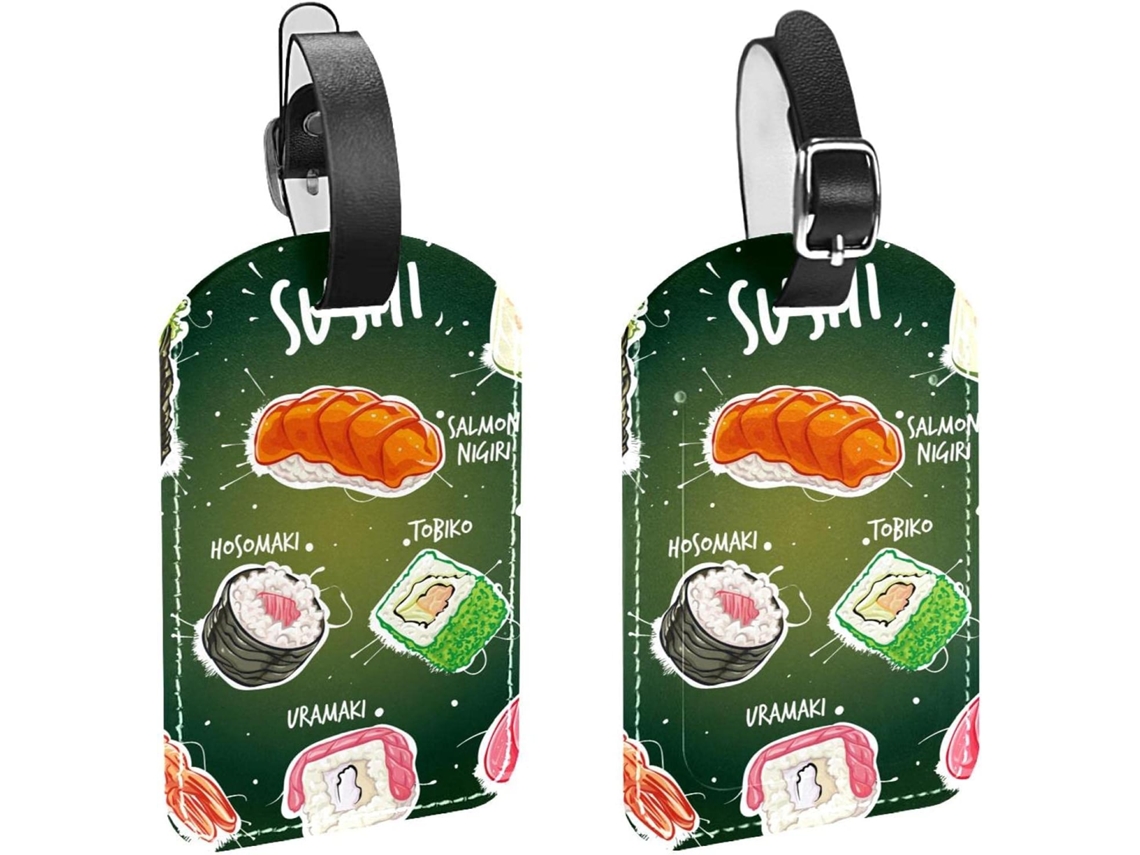 Conjunto De 2 Etiquetas Bagagem Em Couro Sintético Proteção Privacidade Verde Sushi