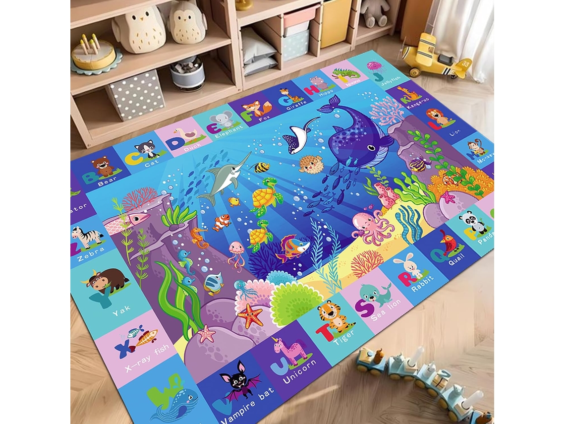 Tapete Infantil Para Sala De Jogos Com Alfabeto Abc Mundo Subaquático, Para Quarto Infantil, Creche E Pré-escolar 60*90cm