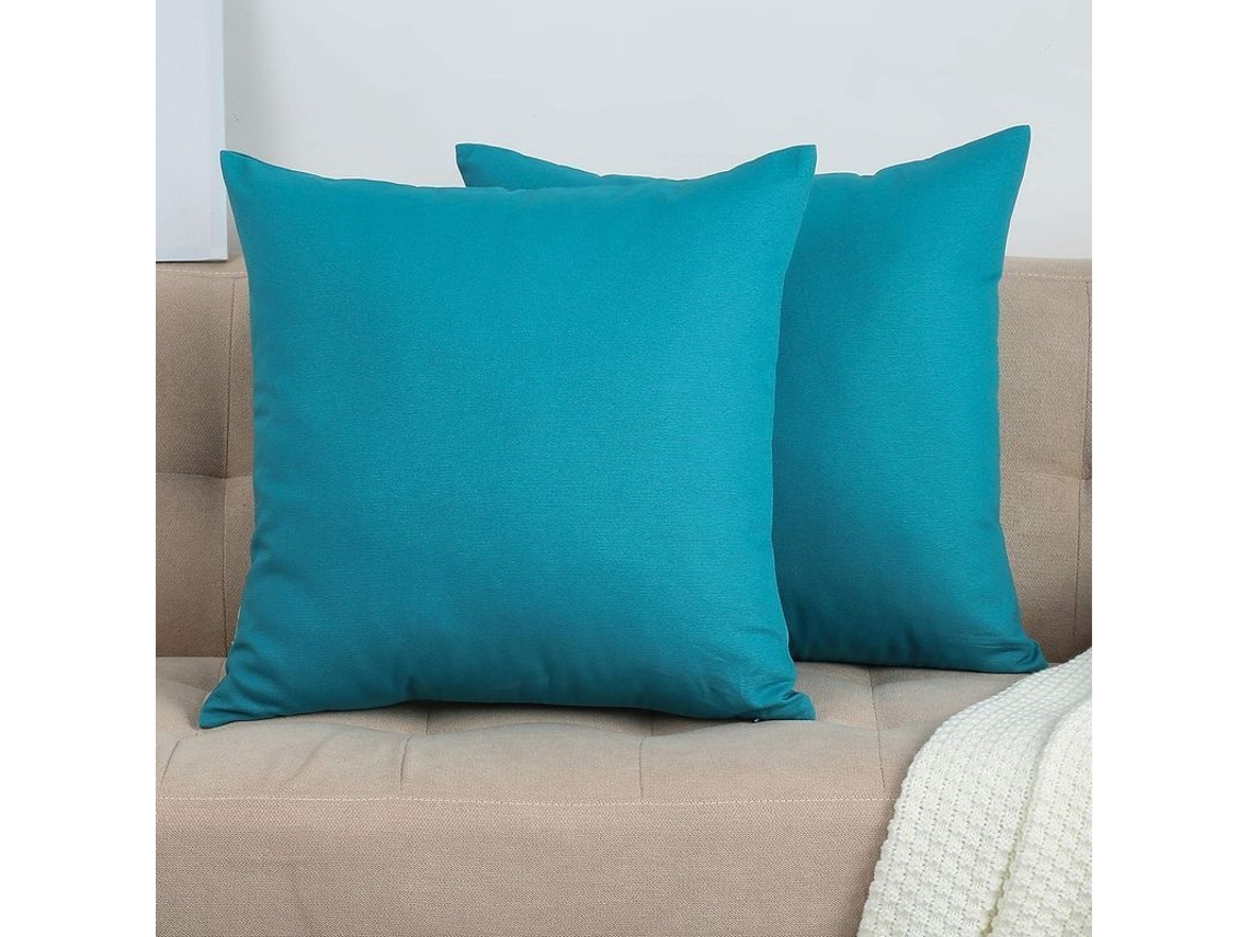 2 Capas De Travesseiro De Linho De Algodão 100% Feitas À Mão, 18''x18'', Azul Cinza