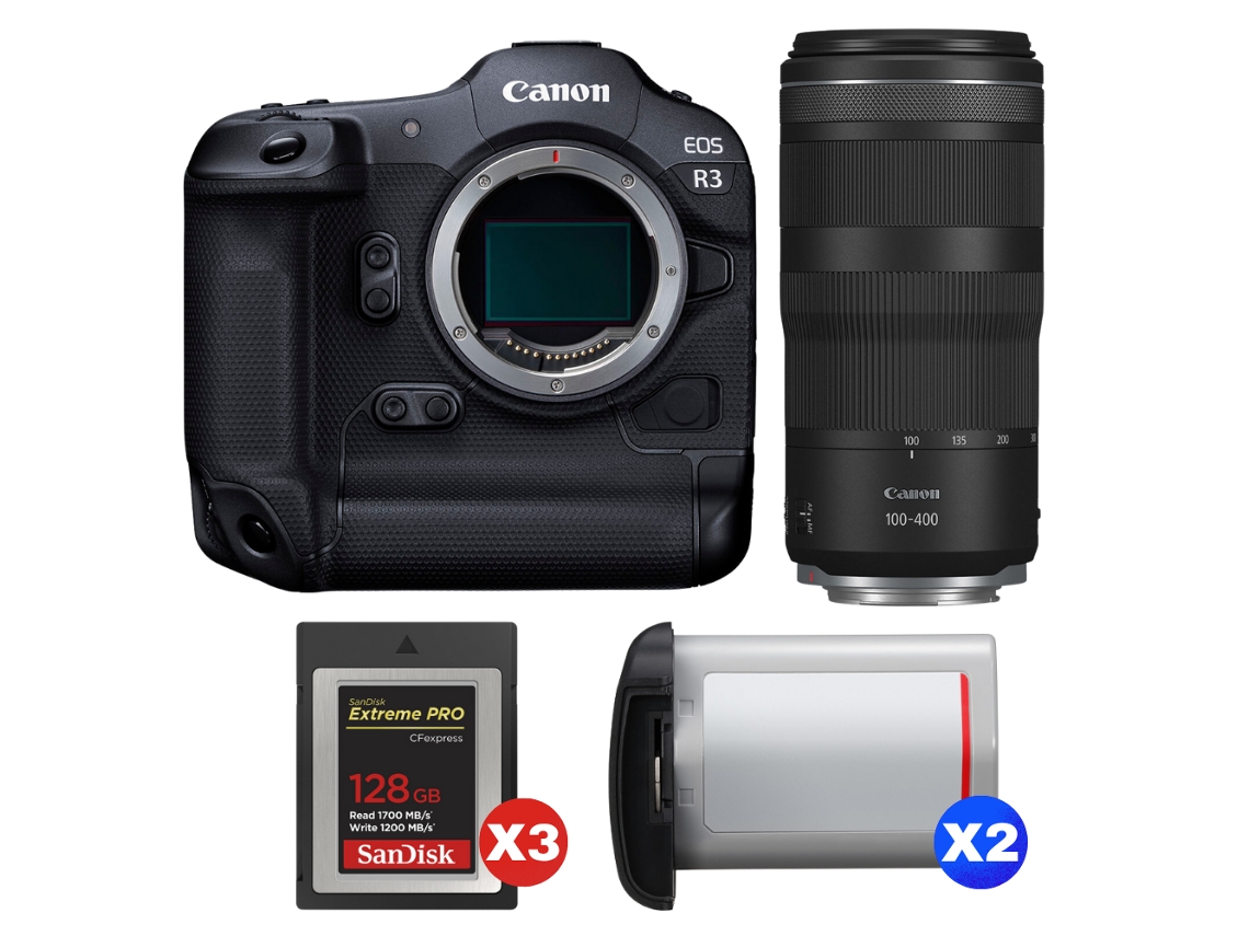 Eos R3 + Rf 100 400mm F/5.6 8 Is Usm + 3 Sandisk 128gb Extreme Pro Cfexpress Type B + 2 Canon Lp e19 + Ebook Pricedirect CANON