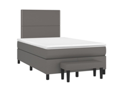 Vidaxl Cama Boxspring Com Colchão 120x190 Cm Couro Artificial Cinzento