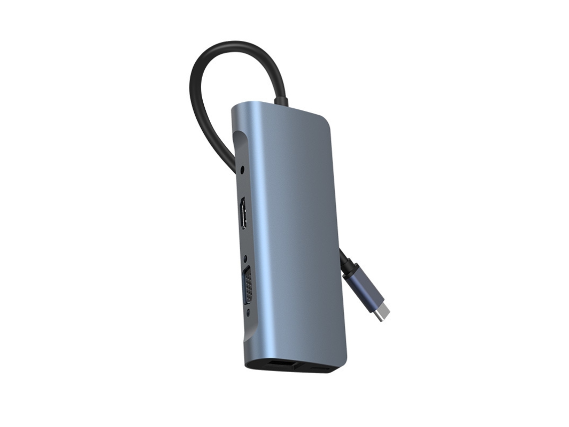 Yizhood 9 em 1 USB C Hub Docking Station com 100 W Pd, Hdmi 4k, Usb 3.0 2.0, Vga, Leitor de cartão Sd/Tf Cinza