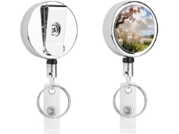 Porta Crachá Retrátil De Metal Bege E Vermelho Com Clipe, Portátil, Em Nylon, Com Cordão De Aço Inoxidável E Chaveiro De