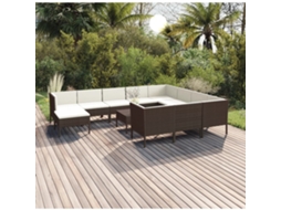 Vidaxl 12 Pcs Conjunto Lounge Jardim C/ Almofadões Vime Pe Castanho