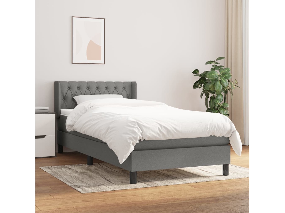 Vidaxl Cama Com Molas/colchão 100x200 Cm Tecido Cinza-escuro