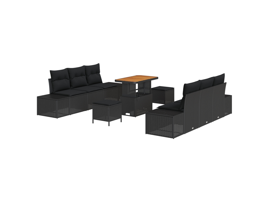 Conjunto 9 Conjunto De Sofá De Jardim Vidaxl Preto Vime Pe (90 X 55 X 71 Cm)