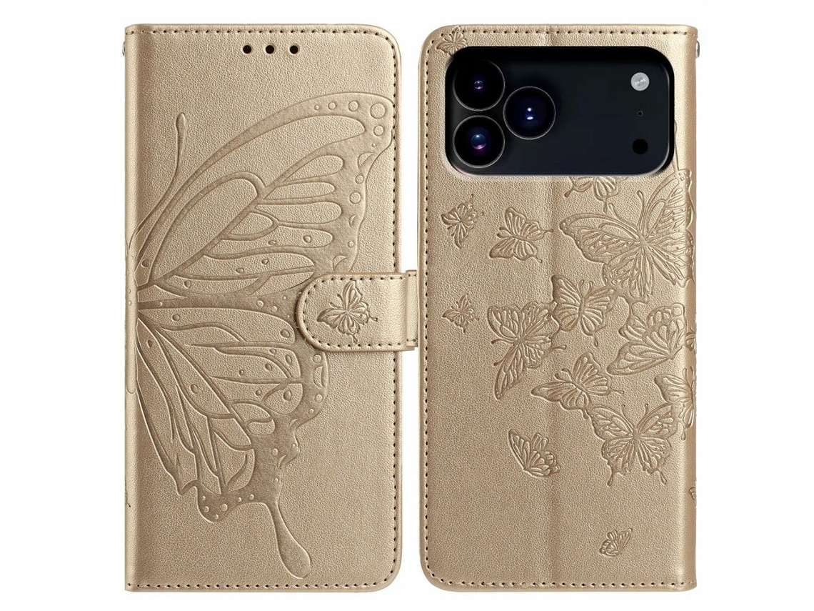 Capa Para Iphone 17 Pro Com Estampa De Borboleta Dourada
