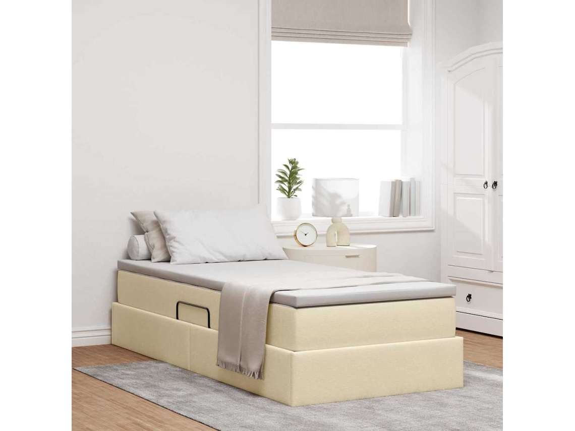 Vidaxl Cama com Arrumação e Colchão Creme 90 X 190 Cm Poliéster
