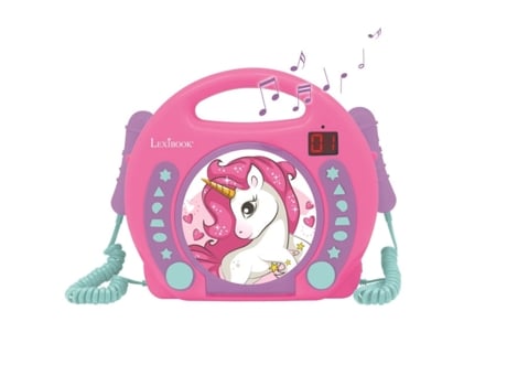 Instrumento Musical LEXIBOOK Unicórnio Leitor de Cd com 2 Microfones Integrados Azul/Rosa Rcdk100Uni (Idade Mínima Recomendada: 3 anos)