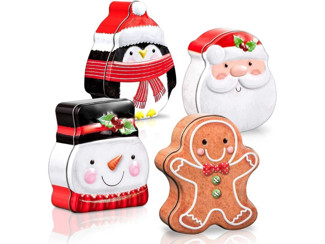 Caixa de metal para Natal com tampinha, 4 designs, armazenamento de biscoitos e presentes S/MARCA