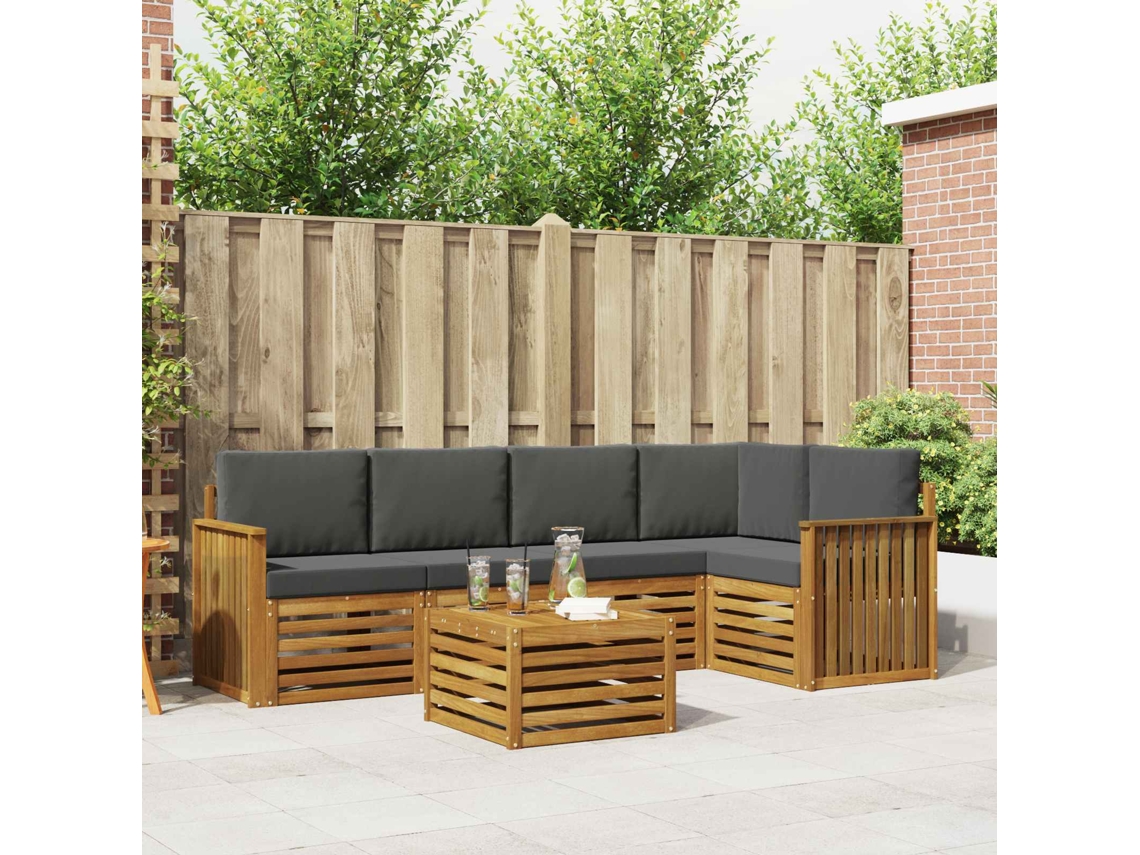 Vidaxl Conjunto De Sofás Para Exterior 6 Unid. Natural E Antracite