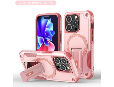 Capa Magsafe Iphone 15 Pro Com Suporte, Carregamento Sem Fio, Proteção Antichoque, Dupla Camada Pctpu E Cantos Reforçados