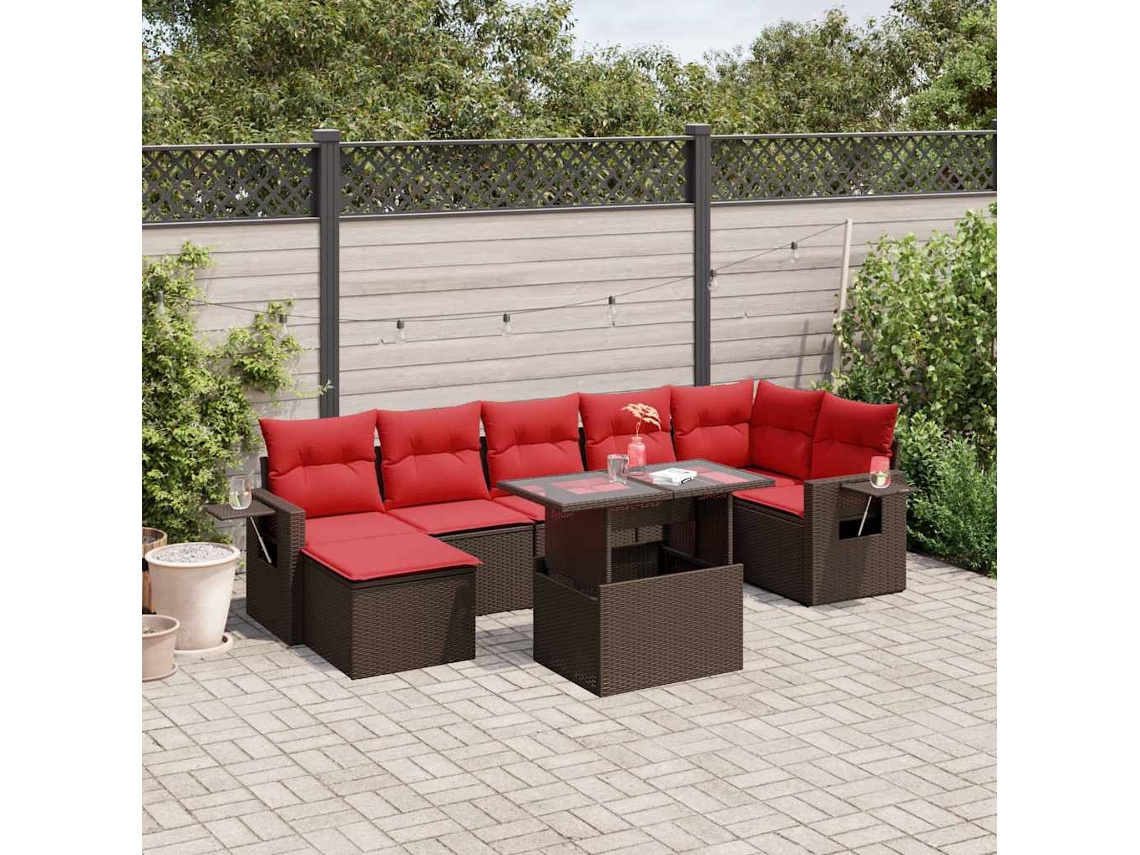 Vidaxl Conjunto De Sofá De Jardim Com 8 Peças E Almofadas Em Rattan Sintético Marrom