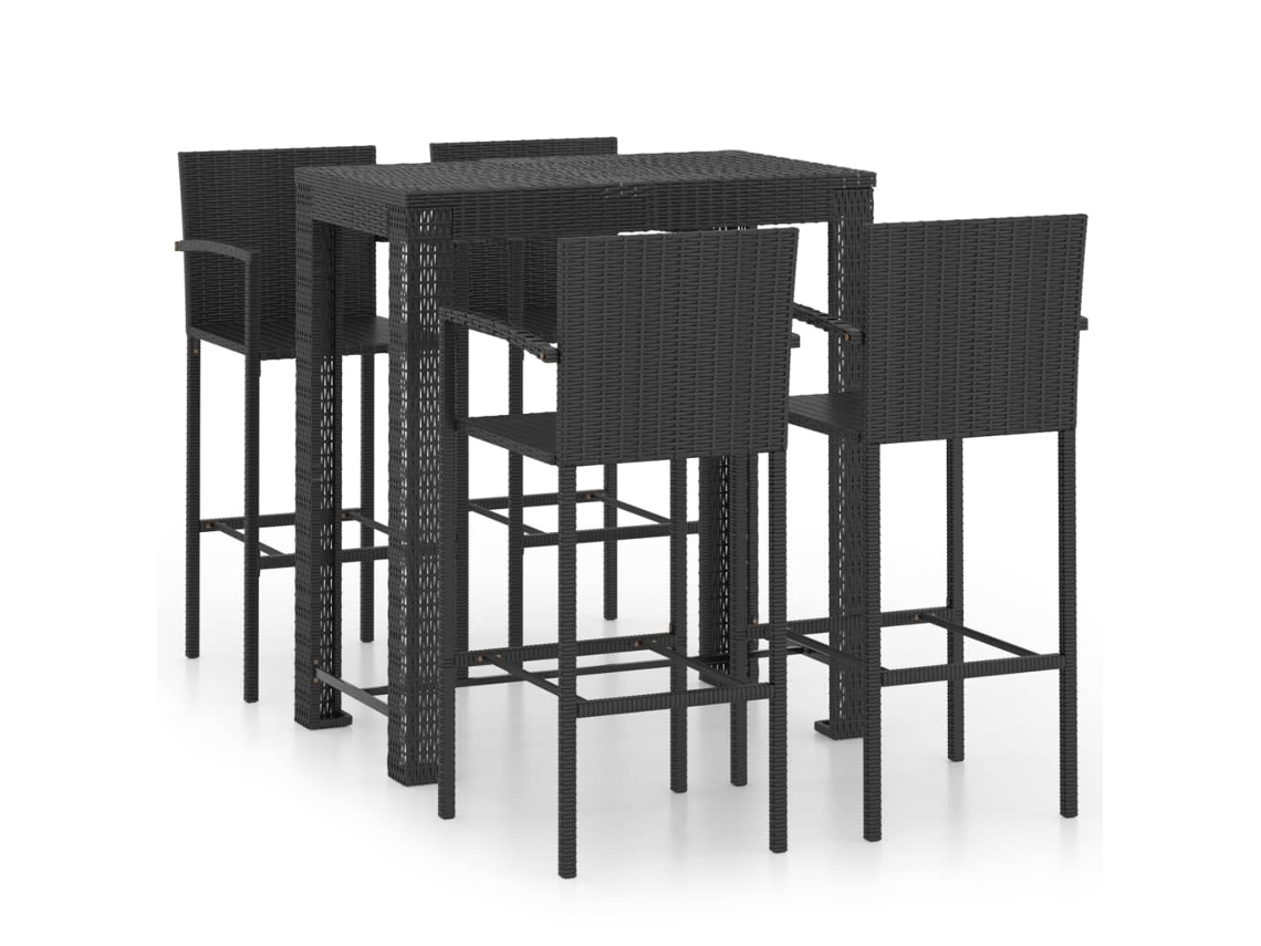 Conjunto de Bar 5 Pcs Exterior com Apoio de Braços Vime Pe Preto MAISON EXCLUSIVE