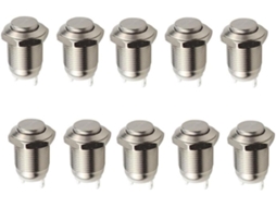 Conjunto de 10 botões de pressão momentâneos em caixa metálica à prova d'água, perfeitos para uso externo com abertura de 12 mm.