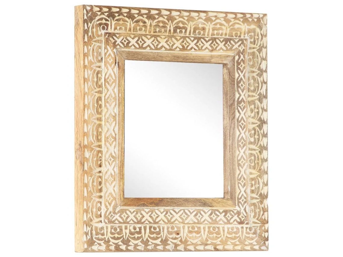 Vidaxl Espelho Esculpido À Mão 50x50x2,6cm Madeira De Mangueira Maciça