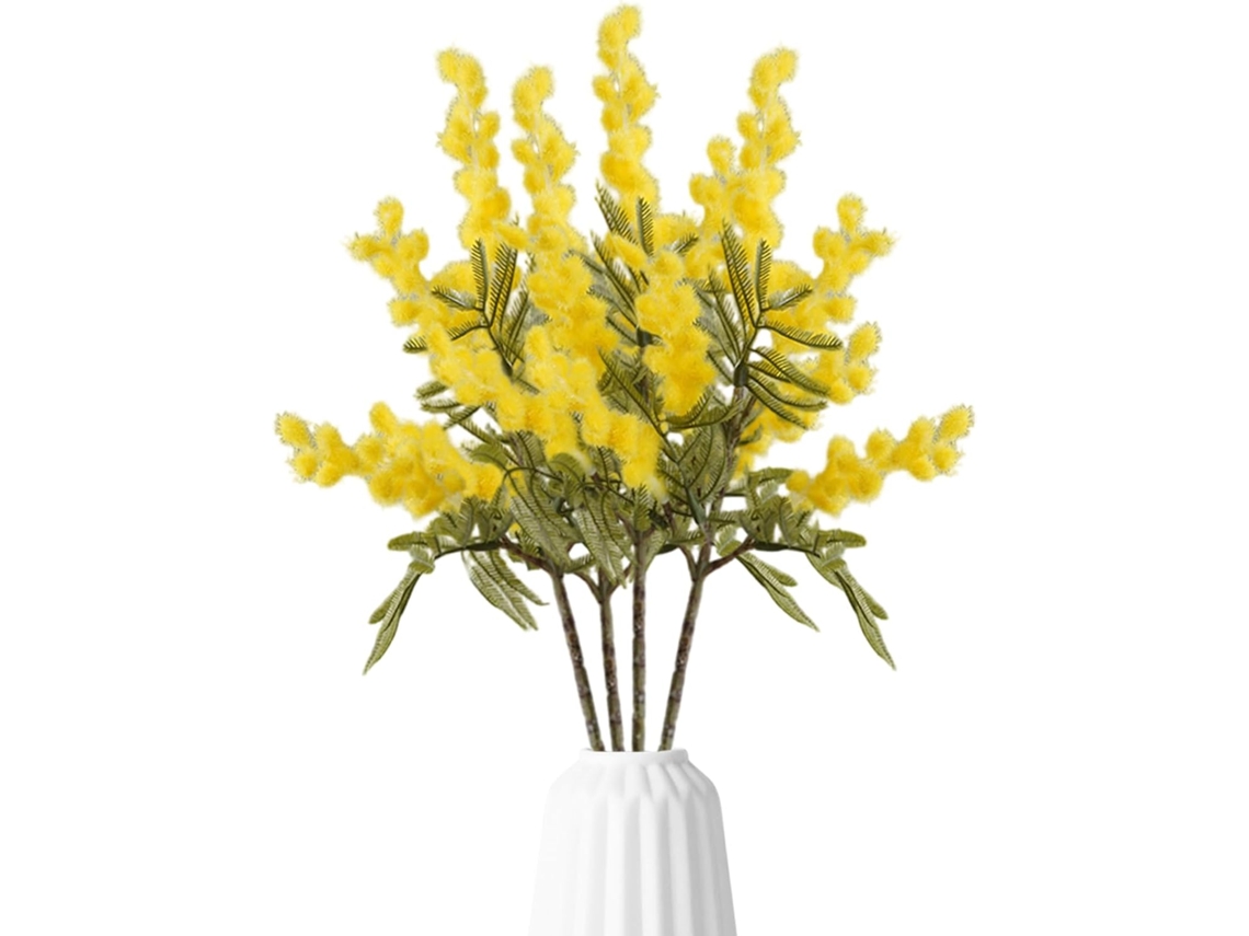 Flores Artificiais Para Decoração, 4 Peças De Flores Artificiais De 38 Cm, Folhas Amarelas De Albizia Mimosa,