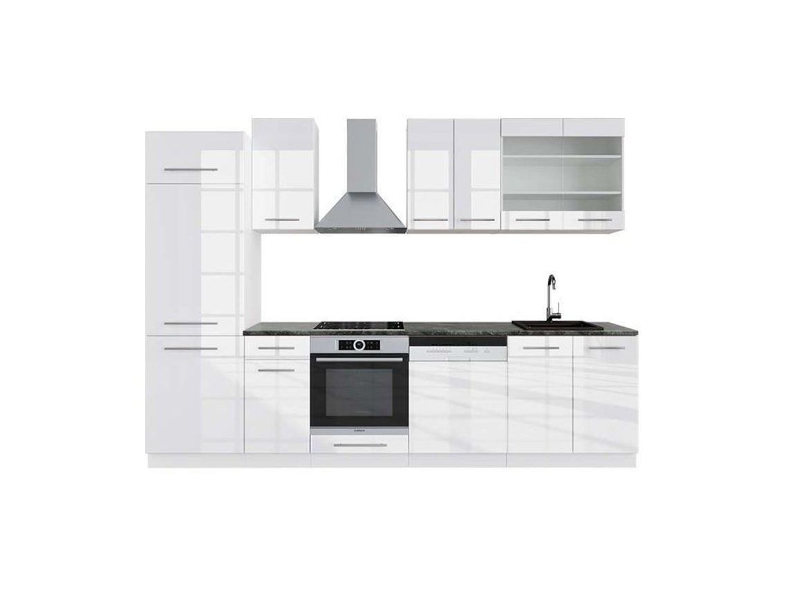 Cozinha Fame-Line, 300 cm, PT Antracite, branco brilhante/branco, VICCO