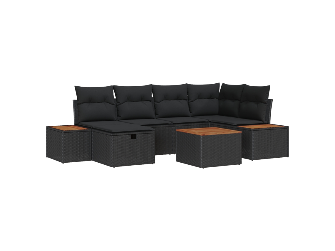 Conjunto 7 Conjunto De Sofá De Jardim Vidaxl Preto Vime Pe (55 X 62 X 69 Cm)