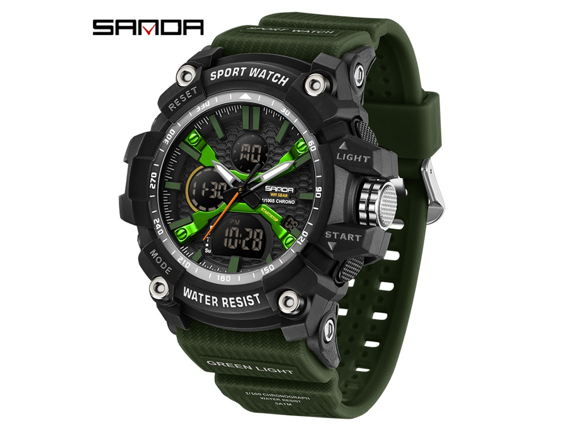 Relógio Multifuncional Eletrônico (verde Militar) Com Alarme, Moderno, Luminoso, À Prova D'água E Resistente A Choques.