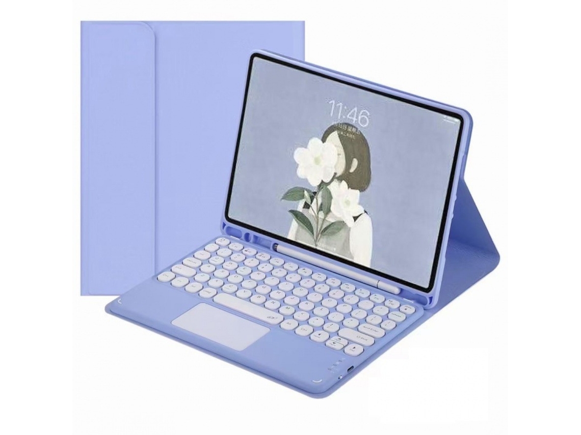 Lurelia Capa Com Teclado Bluetooth Xiaomi Pad 6s Pro 12.4 Em Pele Com Teclado Touchscreen Redondo, Roxo