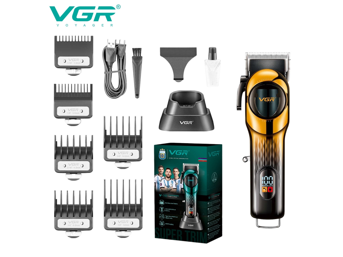 (dourado) Máquina De Cortar Cabelo Elétrica Com Visor Lcd, Máquina De Cortar Cabelo Com Pomada E Base.