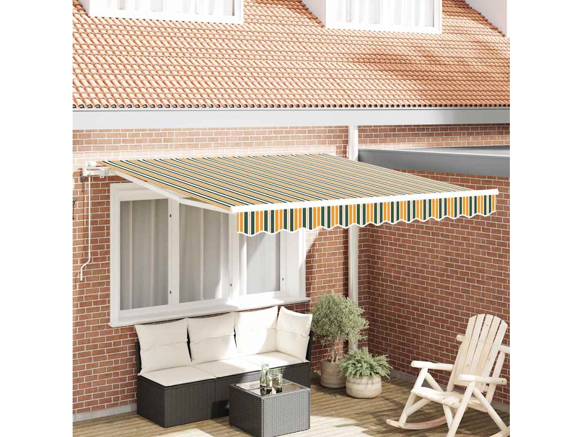 Vidaxl Toldo Retrátil Verde E Amarelo 300 X 250 Cm Tecido E Alumínio