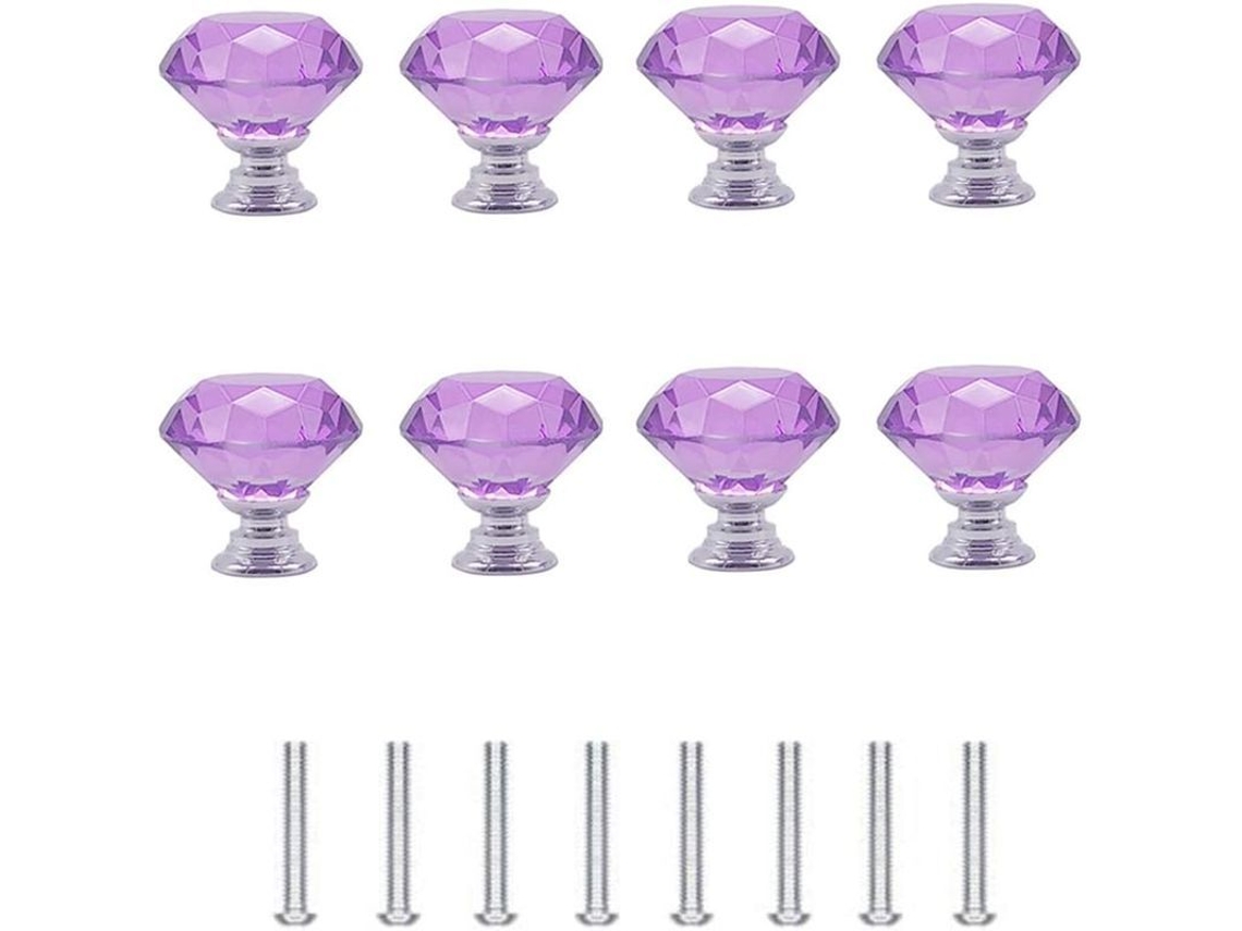 Manijas De Porta De Diamante Linjou 8 Peças 30mm, Cristal De Vidro Com Parafusos (roxo)