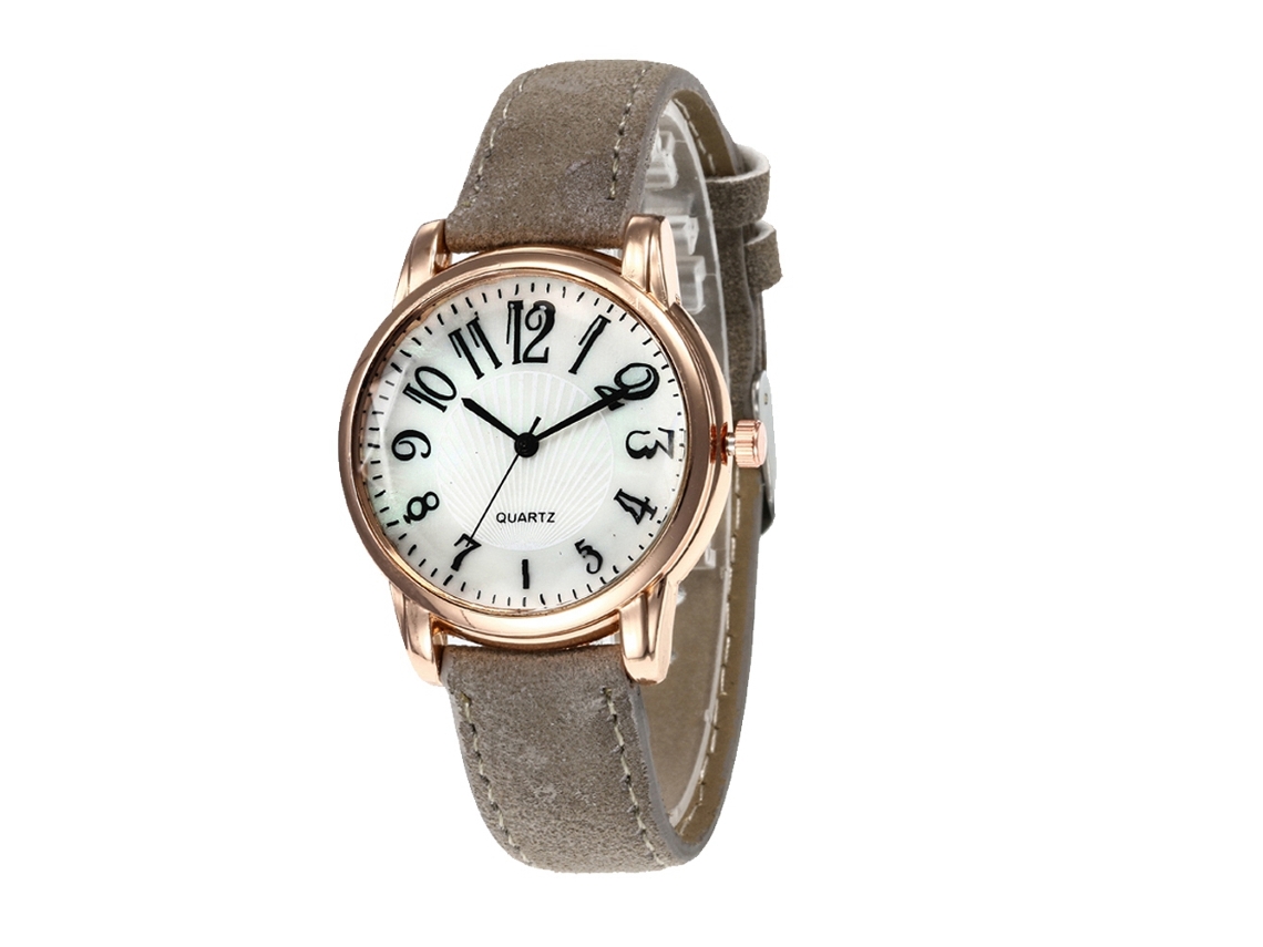 Relógio de Pulso Feminino de Moda com Pulseira de Couro e Mostrador Redondo Cinza
