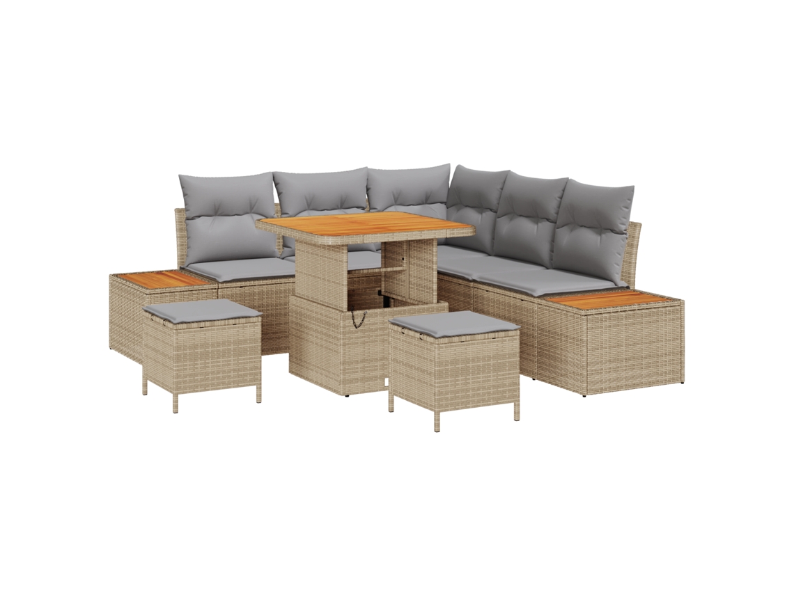 Conjunto 8 De Sofás De Jardim Com Almofadas Vidaxl Bege Vime Sintético Acácia